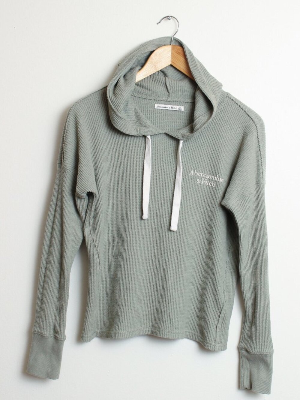 Abercrombie & Fitch Waffle Knit Thermal Hoodie Womens Small Sage Green